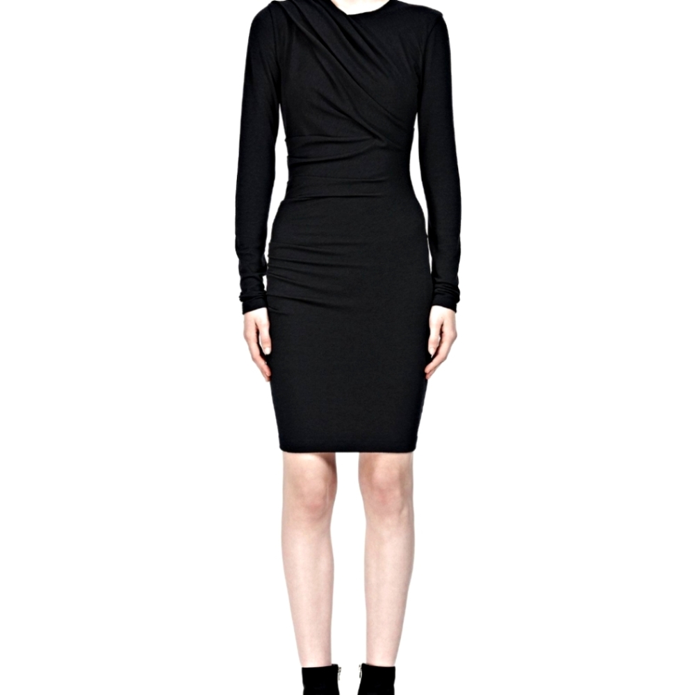 T by Alexander Wang Black Draped Knit Dress